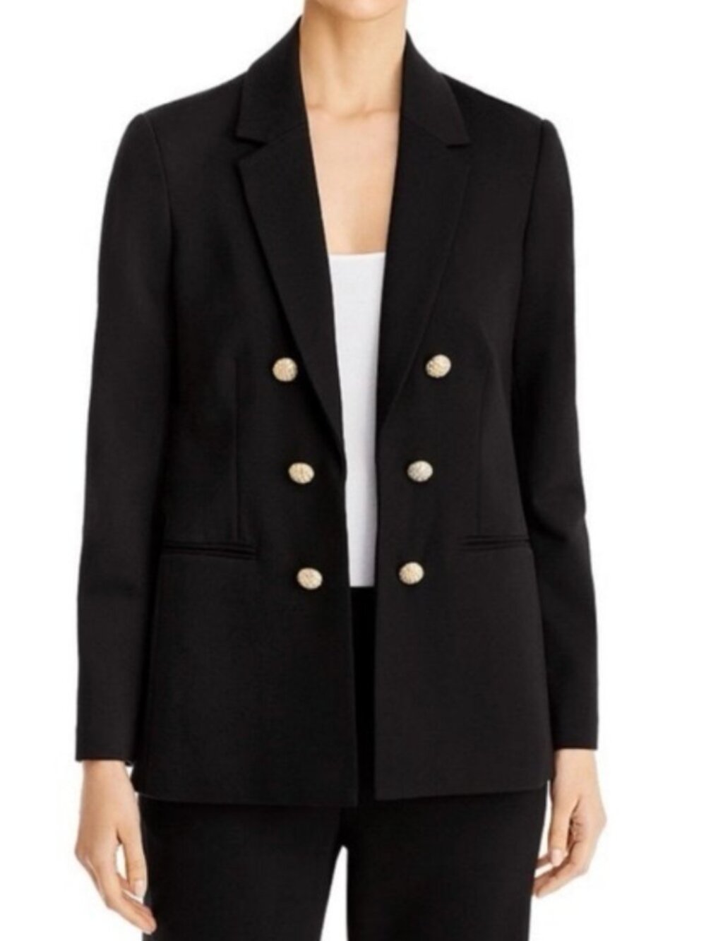 T Tahari Black Blazer Gold Rhinestone Button Double Breasted Size 6